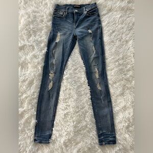 Express Women's Distressed Skinny Jeans - Dark Blue